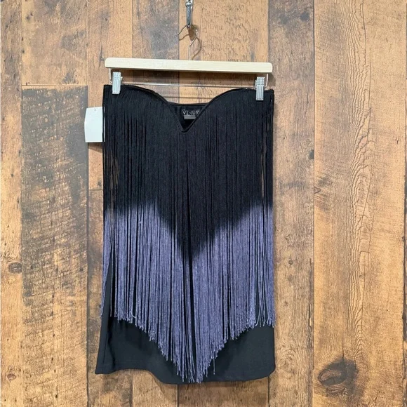 VENUS Elegant Black and Purple Fringe dress large EUC - Picture 2 of 6